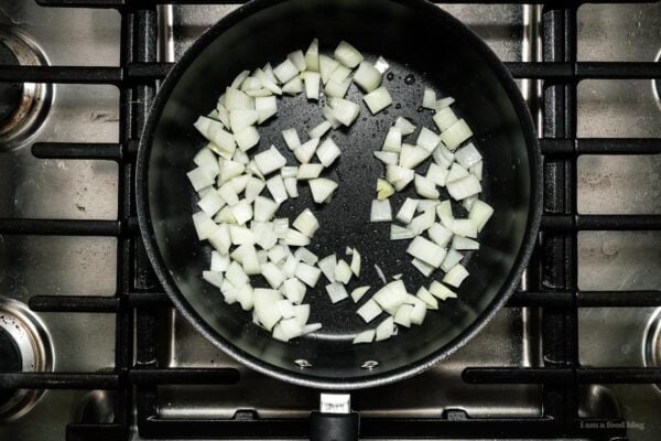 frying onions for mexican rice | www.iamafoodblog.com